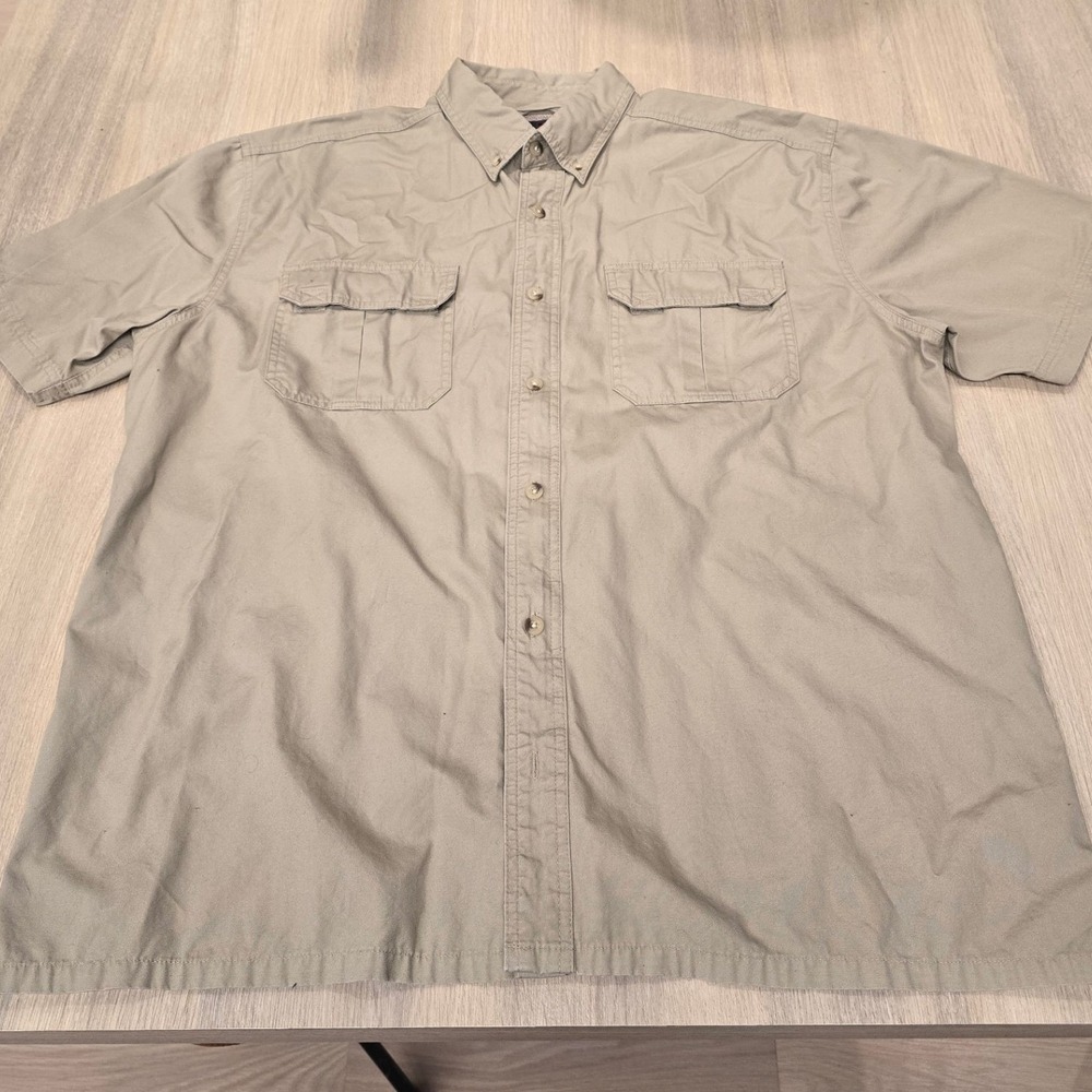 Woolrich Elite Series Mens XL Khaki Tactical Short Sleeve Button Down Shirt 4421